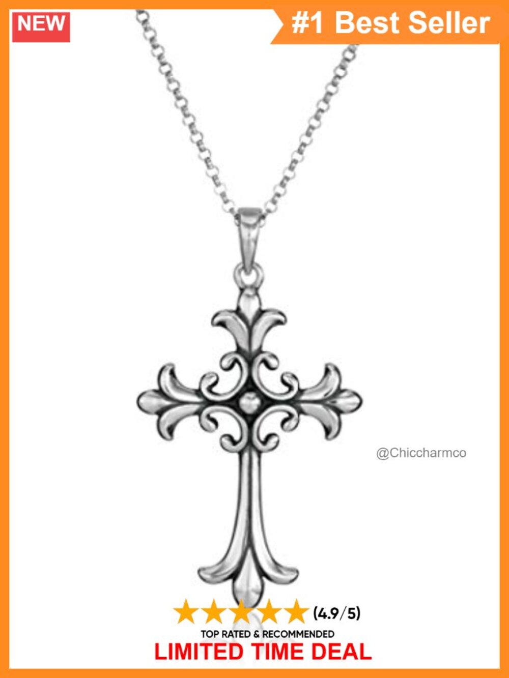 Sterling Silver Celtic Cross Pendant Necklace 18" Rolo Chain
